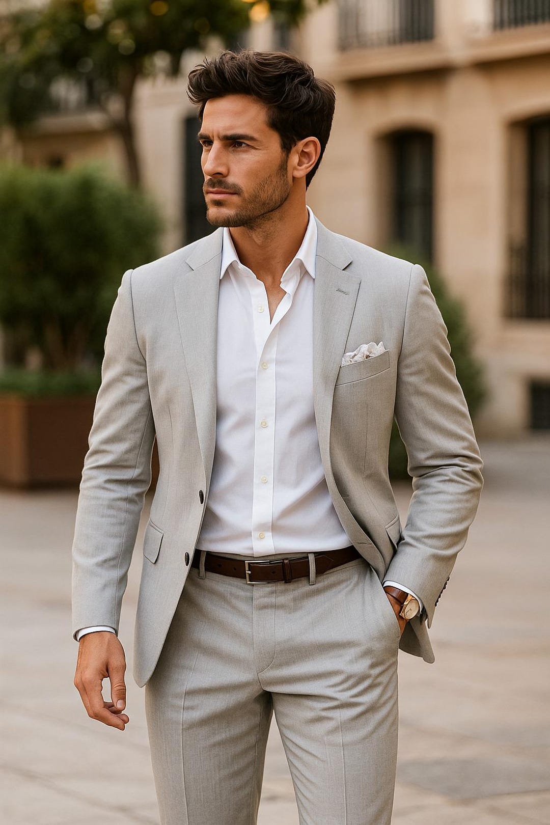 light grey dress pants outfit The Black Tux Light Suit Pants-Classic In Grey | Size: 32/26
