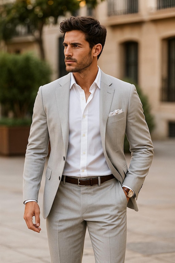 grey dress outfit men Dressing For The First Day At a New Job