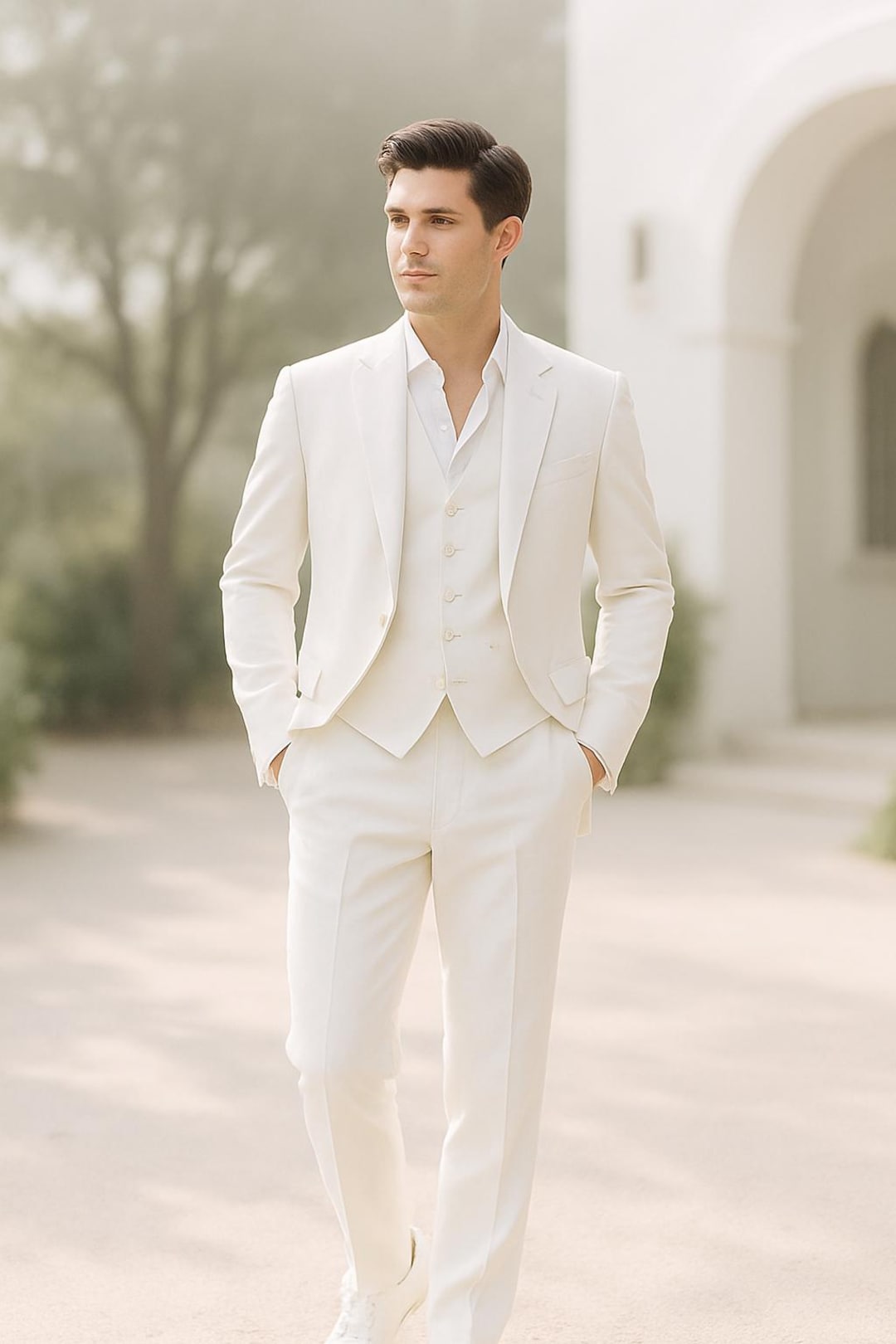Pure White 3 Piece Suit for Men | Summer Wedding & Casual Wear | Lightweight Formal Outfit Pure White 3 Piece Suit for Men | Summer Wedding & Casual Wear | Lightweight Formal Outfit