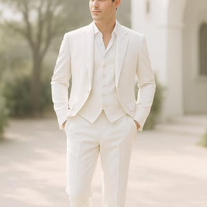Pure White 3 Piece Suit for Men | Summer Wedding & Casual Wear | Lightweight Formal Outfit Pure White 3 Piece Suit for Men | Summer Wedding & Casual Wear | Lightweight Formal Outfit