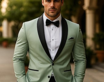 Costume smoking 2 pièces vert sauge pour homme | Tenues de cérémonie de mariage et de cérémonie haut de gamme | Tenue ethnique du marié royal