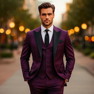 Purple 3 Piece Tuxedo Suit Men | Slim Fit Wedding Groom Formal Outfit