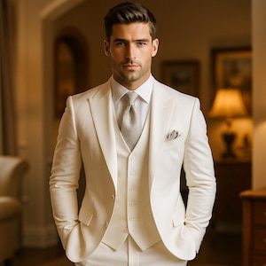 White 3 Piece Suit for Men | Tailored Formal Wear | Stylish Groom & Wedding Outfit