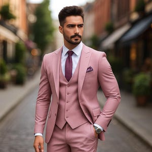 Pink 3 Piece Suit for Men | Premium Groom & Ethnic Wedding Wear | Luxury Formal Outfit
