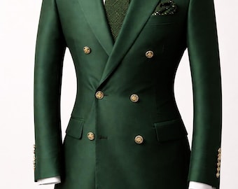 Emerald Green Double Breasted Suit for Men • Slim Fit Wedding Groom Suit • Luxury Custom Tailored Formal Wear • Elegant Handmade Statement S