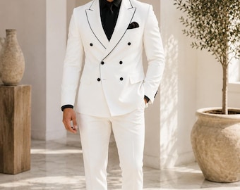 ENVÍO GRATIS / Esmoquin blanco para hombre / Traje de novio / Traje de boda para hombre / Esmoquin cruzado / Traje a medida para hombre