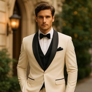 Cream Tuxedo Suit for Men | Classic Formal Wear | Wedding & Party Outfit