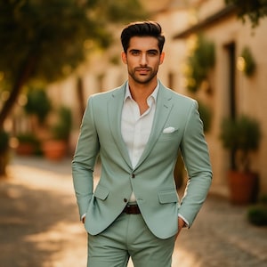 Green Coat Pant Set Men | Comfortable Office Wear | Stylish Outfit & Gift for Him