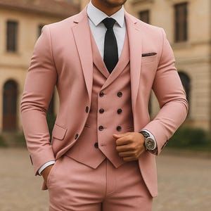 Dusty Pink 3 Piece Suit Men | Custom Wedding Groom Outfit | Casual Fit Dinner Suit