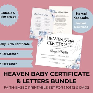 Heaven Baby Birth Certificate & Remembrance Letters (Editable Canva Template)