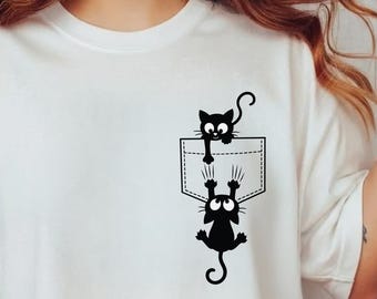 Funny Cat Shirts, Two Cats Shirt, Cat Lovers Shirts, Pocket Cat Tee, Funny Christmas Cat Shirt, Cute Cat Shirt, Cat Meme, Cats Graphic Tees