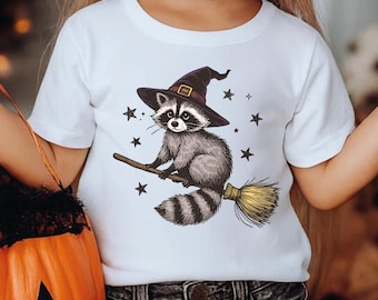 Funny Witch Raccoon Shirt, Raccoon Lovers Gift for Kids, Raccoon Witch Halloween Shirt, Cute Raccoon Meme Shirt for Toddler, Christmas Gift