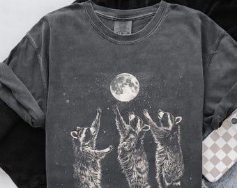 Comfort Colors Vintage Raccoon Lovers Tee, Three Raccoons Shirt, Retro Raccoons and Moon Tshirt, Funny Raccoon Shirt, 90s Raccoon Meme Tees