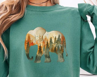 Comfort Colors® Pastel Watercolor Floral Elephant Silhouette Shirt: Short/Longsleeve, Brushstroke Tree Forest Print, Wildlife Elephant Lover