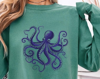 Comfort Colors Vintage Octopus Shirt: Short and Long Sleeve, Ocean Animal Shirt, Marine Shirt Gift for Women, Y2K Sea Animals Shirt