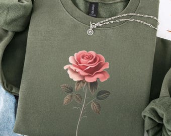 Rose Sweatshirt & Hoodie, Boho Floral Christmas Gift for Mom, Vintage Pressed Flower Sweater, Cottagecore Sweat Shirts for Girlfriend