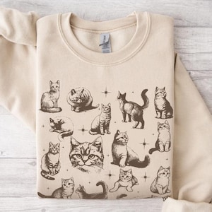 Vintage Cats Sweatshirt, Cats 90s Vintage Style Sweater, Cat Lovers Gift for Christmas, Retro Cat Graphic Hoody, Vintage Cat Hoodie