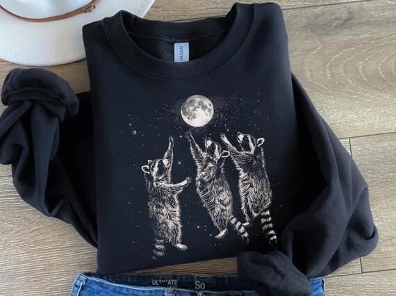 Three Raccoons Sweatshirt, Retro Raccoons Sweater, Vintage Raccoon Moon Hoodie, Raccoon Lovers Sweatshirt, Raccoon Christmas Gift for Her