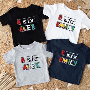 Custom Kids Name School Shirt, Back to School Shirt, Toddler First Day of Kindergarten Shirt with Name, Alphabet Shirt, Letter Name Shirt image 3
