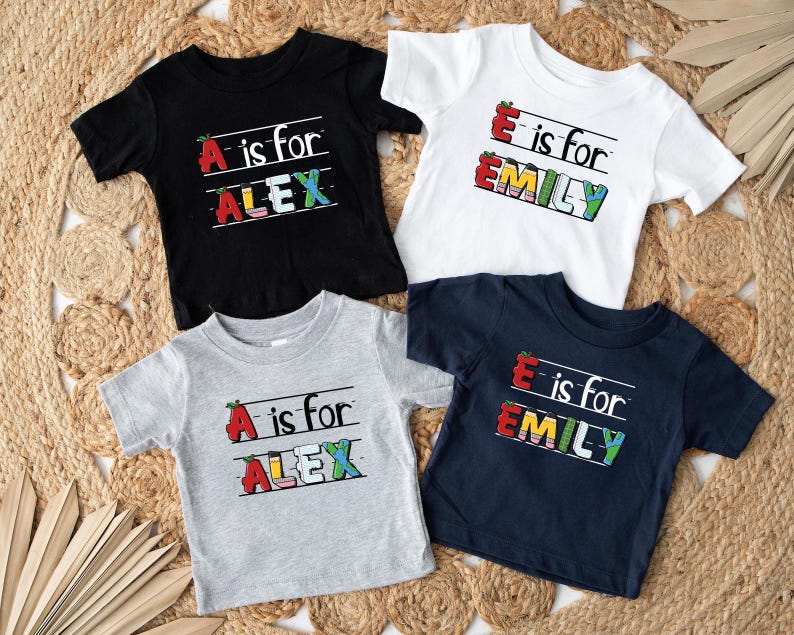 Custom Kids Name School Shirt, Back to School Shirt, Toddler First Day of Kindergarten Shirt with Name, Alphabet Shirt, Letter Name Shirt image 3