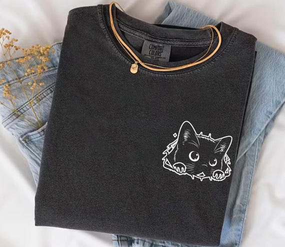 Comfort Colors® Pocket Cat Shirt, Cute Cat Tees, Funny Cat Lovers Gift, Minimalist Shirt, Cute Christmas Cat Tshirt, Funny Cat Meme T-shirt