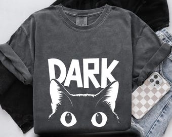 Comfort Colors® Retro Vintage Black Cat Shirt Short and Long Sleeve, Dark Cat T-shirt, Grunge Gothic Cat Lovers Gift, Rock Concert Shirt