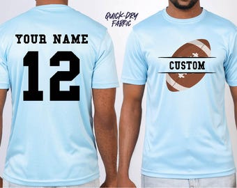 Quick Easy Dry Fabric Custom Football Shirt: Name Team and Number, Personalized Game Day Tshirt, American Football School Spirit Mascot Tees