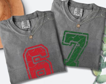 Comfort Colors® 6 7 Funny Viral Meme Shirt, Vintage 67 Shirt, Retro 67 Tee, Trendy Six Seven Shirt, Funny Christmas Shirt Gift for Couples