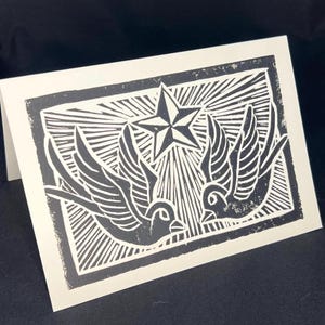 Jeu de cartes de correspondance linogravure - hirondelles rustiques