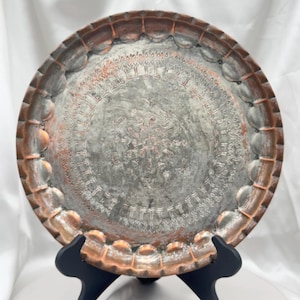 Vintage Hand-Pressed Copper & Tin Hanging Plaque – 14&quot; Patinated Metal Wall Art, Cottagecore Decor