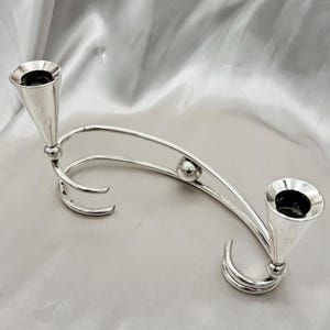 Vintage Chrome-Style Swirl Double Candlestick Holder | Art Deco Revival or 1980s Postmodern Style | Sculptural Minimalist Candleholder | ZBV