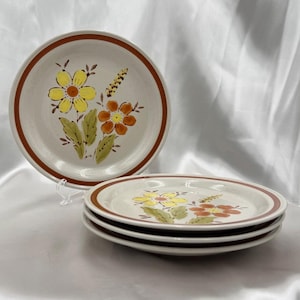 Vintage 1970s Autumn Collection &quot;Wheat Flower&quot; Stoneware Salad Plates – Set of 4 – Made in Japan