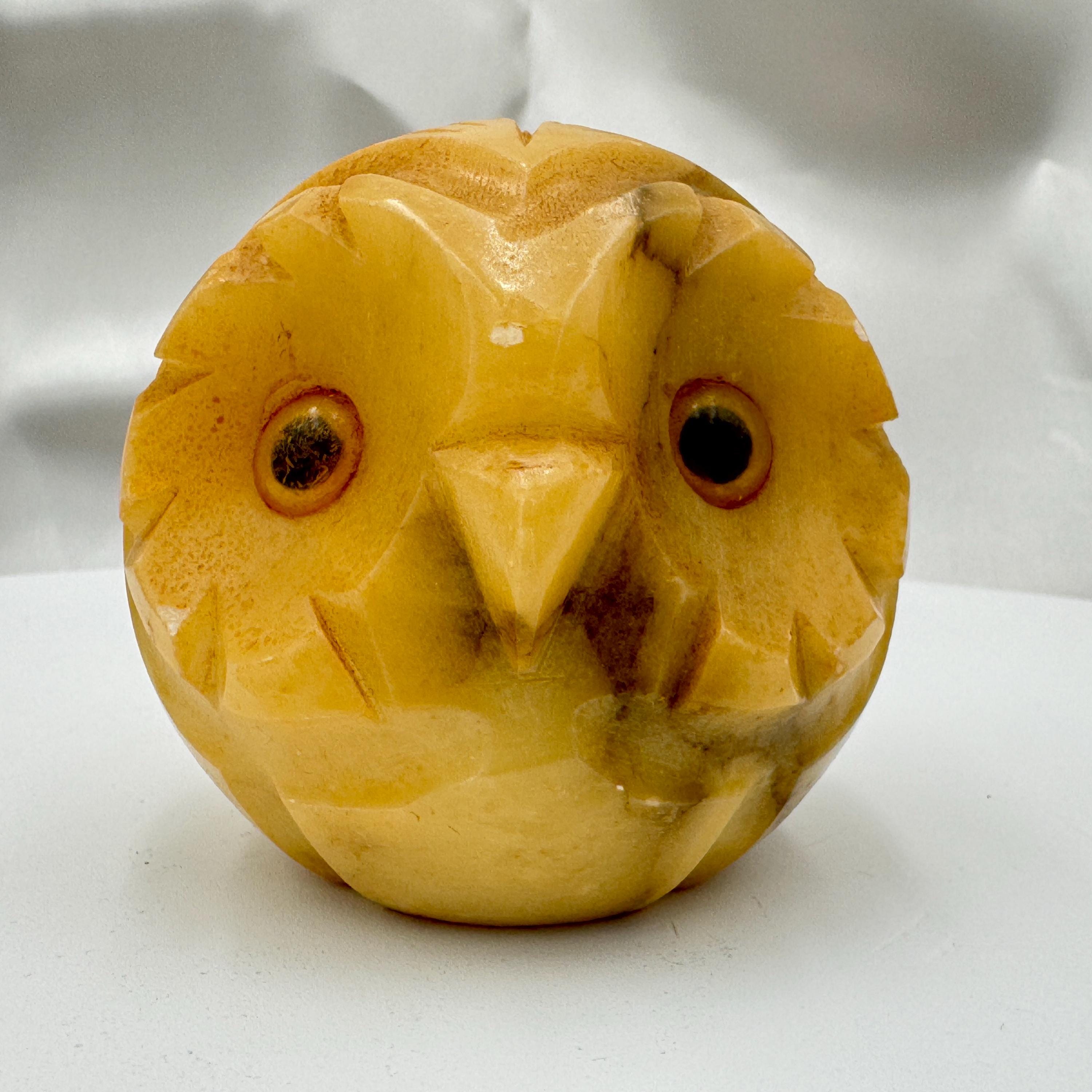 Italian Alabaster Owl Sculpture &bull; Hand-Carved Stone Figurine &bull; Vintage Napcoware 1960s&nda