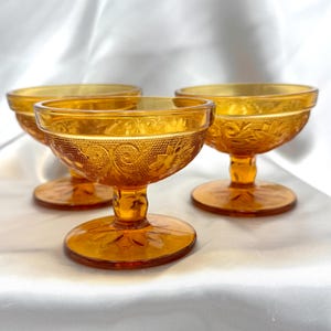 Vintage 1970s Tiara Amber Glass Sherbet Goblets – Set of 3