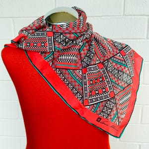 Vintage Anne Klein for Robinson & Golluber Silk Scarf – 25″ Square – 70s/80s Geometric Retro Silk with Hand-Rolled Edges