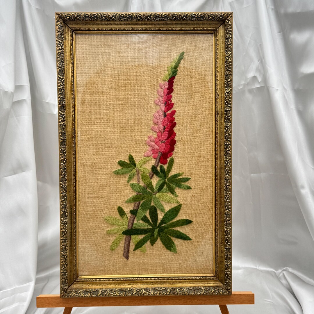 Vintage Framed Needlepoint Botanical, 1973 Textile Art, Gold Frame Wall ...