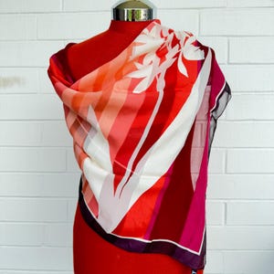 Vintage 1980s Valentino Stratos Silk Scarf – Made in Italy, Tropical Palm Leaf Design, Hand-Rolled Hem, 33” Square
