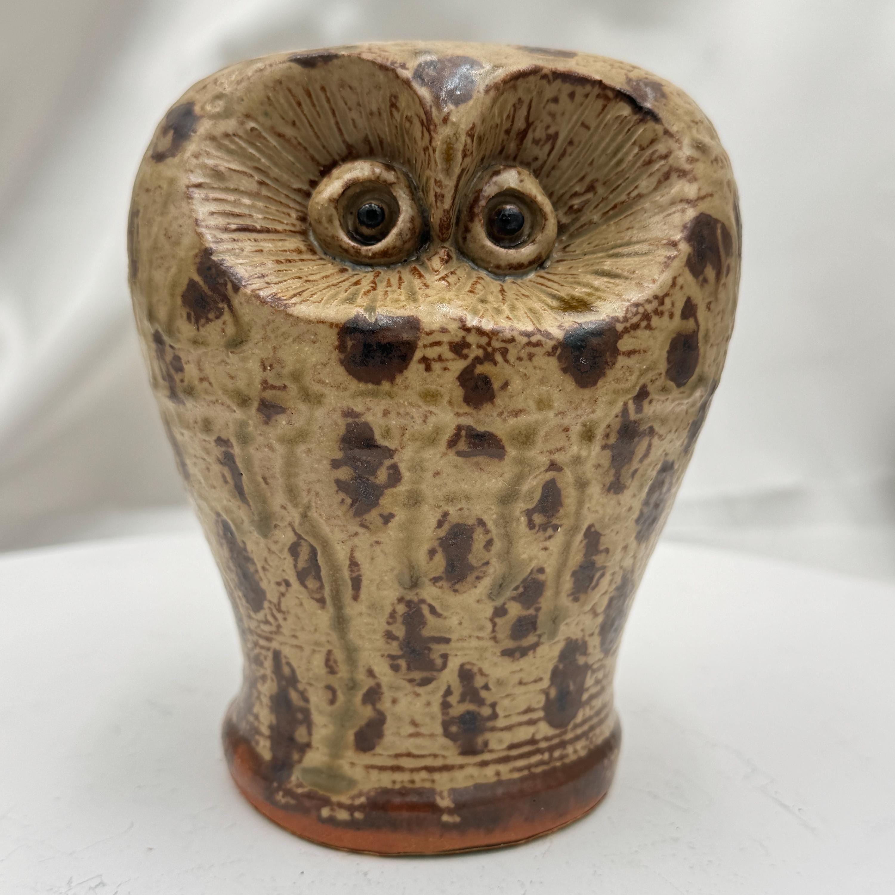 Vintage Ceramic Owl Sculpture — Mid-Century Japanese Studio Pottery