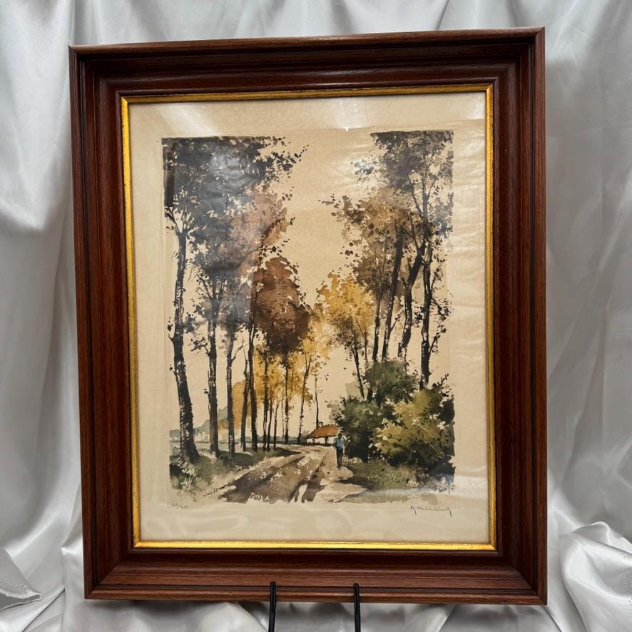 ロジャー・ヘッベリンク Roger Hebbelinck 版画 風景画 Vtg ROGER HEBBELINCK Etching Colored Aquatint~Landscape~Signed and