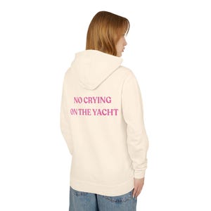 No Crying on The Yacht Comfortkleuren Roze blokletters Hoodie Lichtgewicht sweatshirt met capuchon Unisex