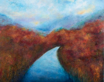 Psalm 23 , Still Waters. This fine art giclee painting measures 12" x 12". Shipping is free.