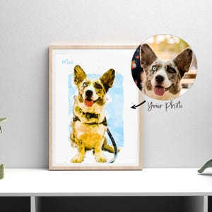 Retrato de mascota personalizado con arte lineal colorido, póster de mascota personalizado con foto digital hecha a mano, diseño de pintura ilustrativa para arte de pared de mascotas