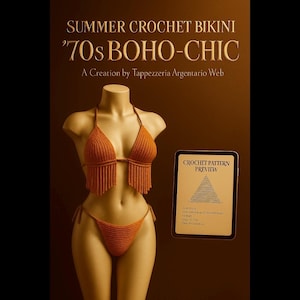 Crochet Bikini Pattern PDF – 70s Boho Chic Bikini Tutorial with Fringe, Ribbed Stitch & Size Guide – Instant Digital Download | For Beginner