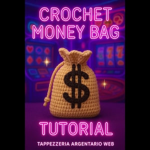 Crochet Money Bag Pattern with Dollar Sign Appliqué – Drawstring Pouch Tutorial with Eyelets, Base, and Assembly Guide