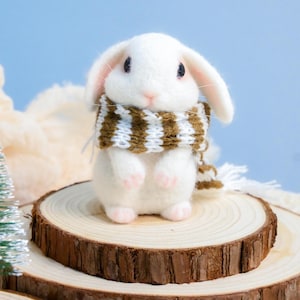 Needle Felted Bunny Sculpture, Handmade Wool Desk Ornament Christmas Xmas Thanksgiving Gift