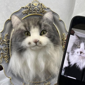 Custom Wool Felt Pet Portrait Frame Handmade Pet Memorial Gift Nepal Wool Keepsake 3D Needle Felted Dog Replica Portrait Cat Personalized
