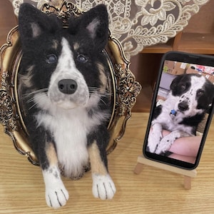 Custom Wool Felt Pet Portrait Frame Handmade Pet Memorial Gift Nepal Wool Keepsake 3D Needle Felted Dog Replica Portrait Cat Personalized