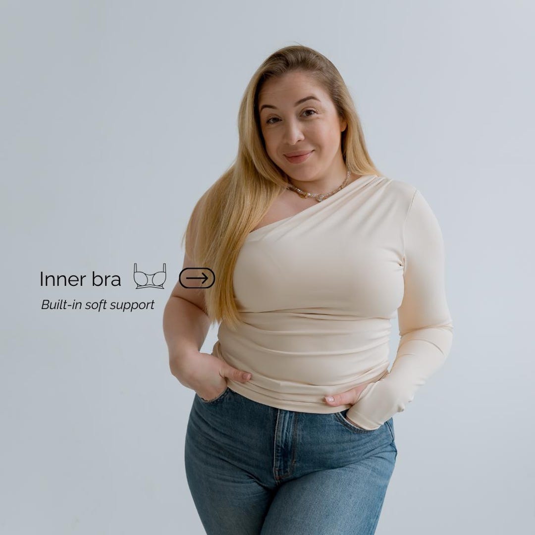 Asymmetrical One Sleeve Top Soft Stretchy Fabric main image 0