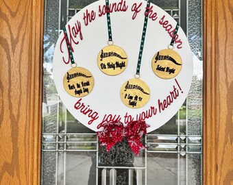 Christmas Songs Door Hanger, Hand Painted Wooden Ornament Sign