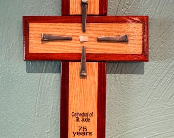 Handmade Cathedral of St. Jude 75 Year Anniversary Cross: African Padauk & Marble